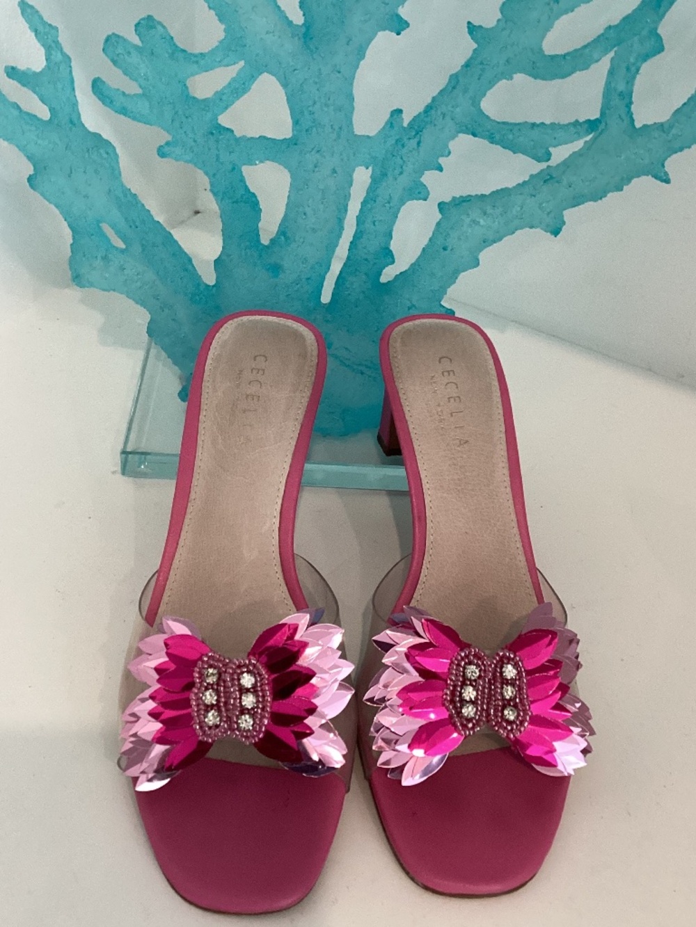 Cecelia New York Women's Embellished Flower Slide Sandals Size 6.5